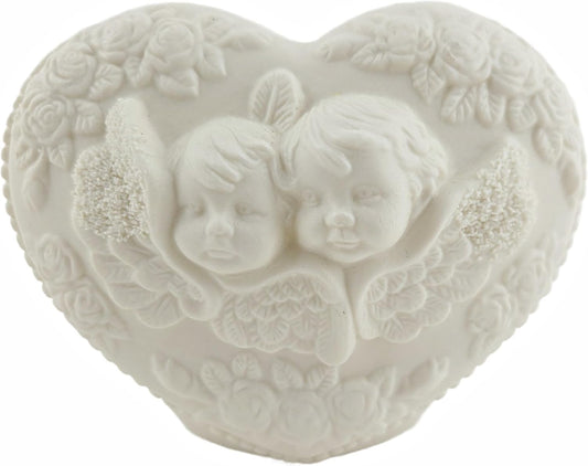 Party Favors Plus Heart-Shaped Ceramic Planter Vase White Cherub Rose Relief 4x5 Inch