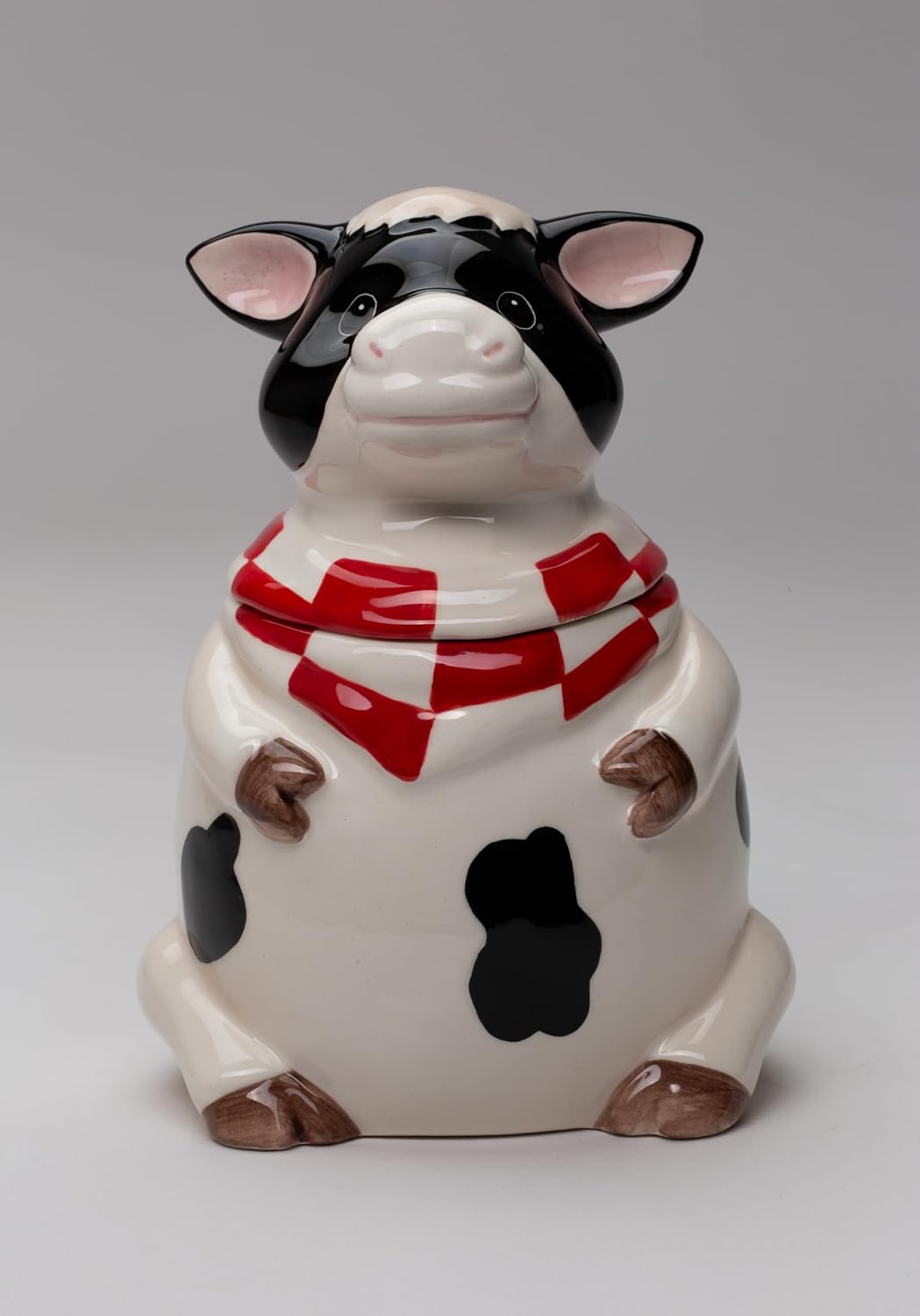 Cosmos Gifts Fine Ceramic Barnyard Milk Cow with Red Checkered Bandana Candy Jar 6-3/4" H 61759