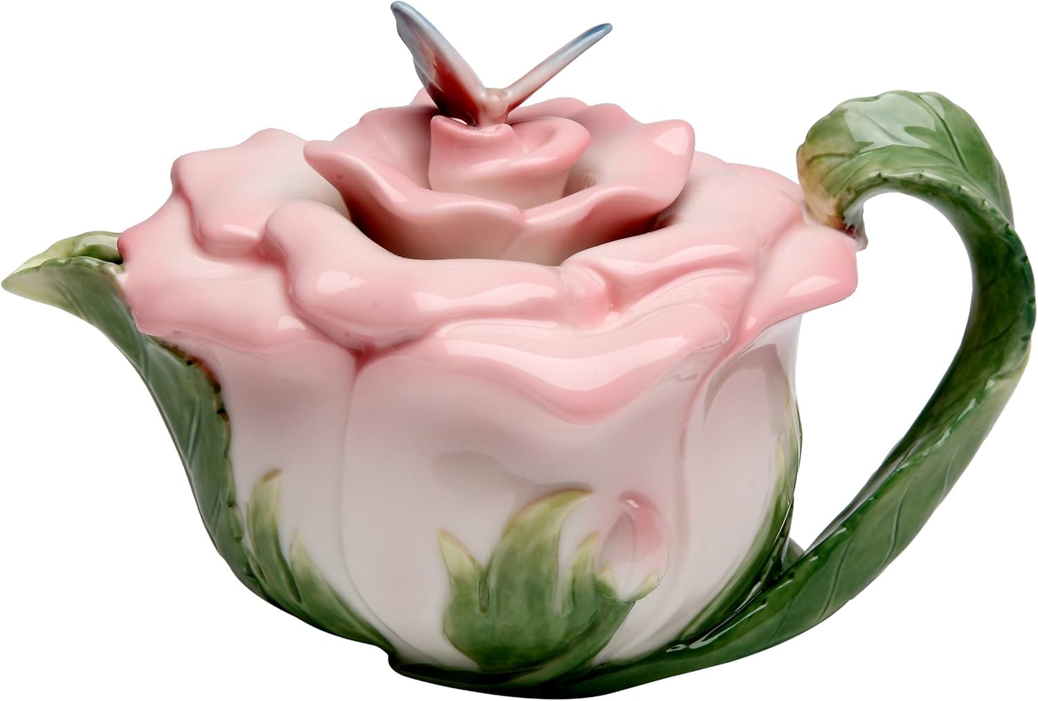 Cosmos Gifts Fine Ceramic Butterfly on Rose Teapot 5-1/2" H