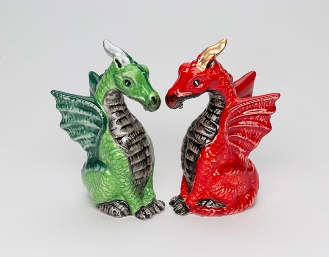 Cosmos Gifts Fine Ceramic Medieval Dragon Salt & Pepper Shakers Set 4" H