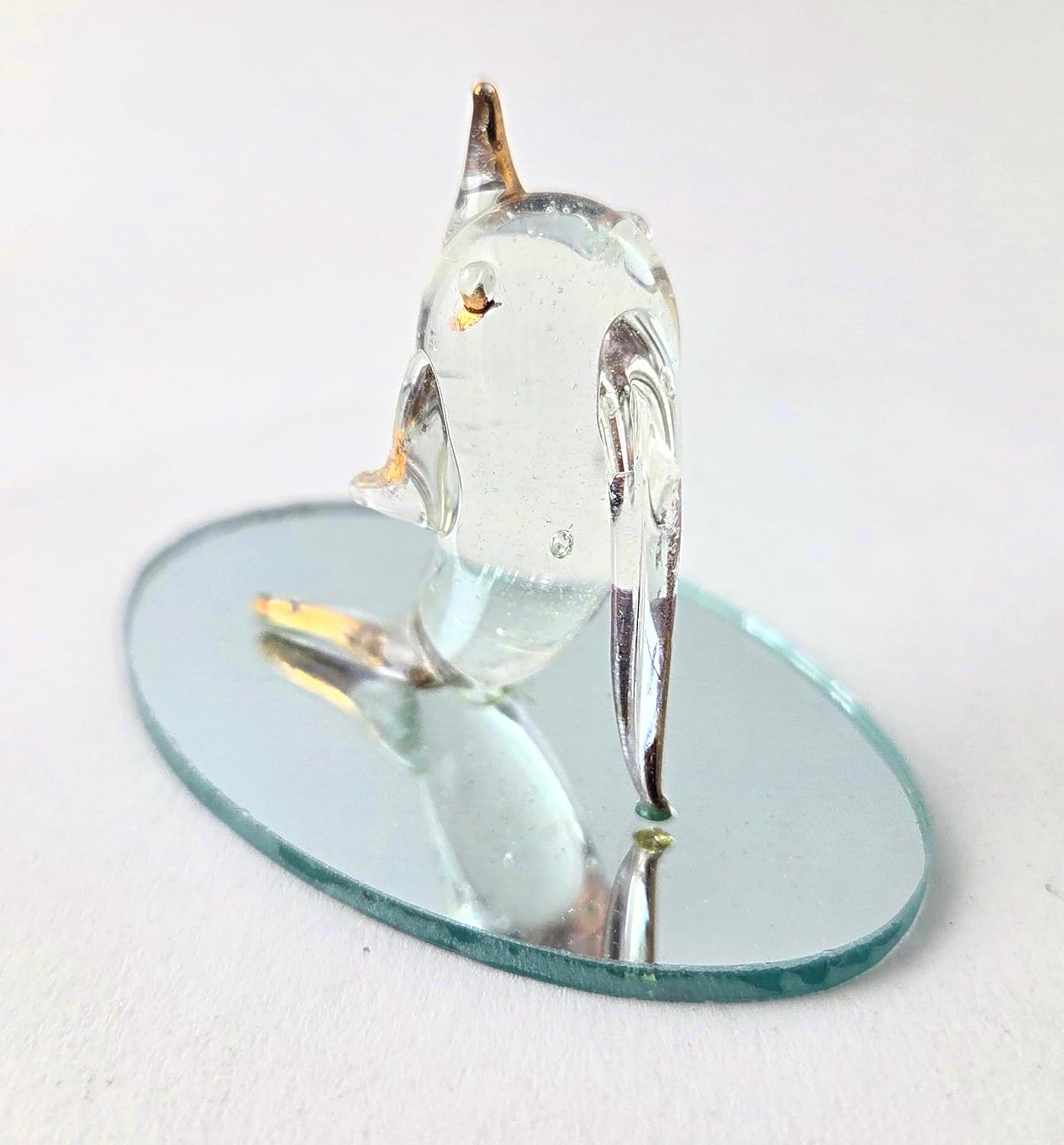 Party Favors Plus Gold Plated Glass Dolphin Figurine Oval Mirror Base 2.5 Inch