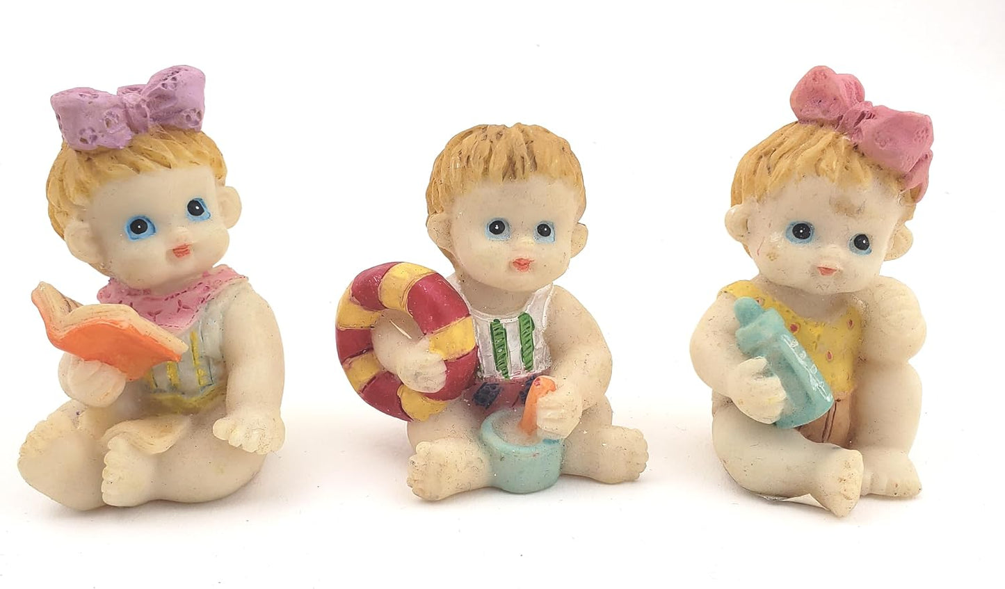 Party Favors Plus Blue Pink White Polyresin Baby Figurines 2.5 Inch Set of 5