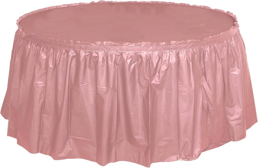 Party Favors Plus Pink Plastic Tablecloth 84 Inch Round with 2 Table Skirts 3 Piece Set
