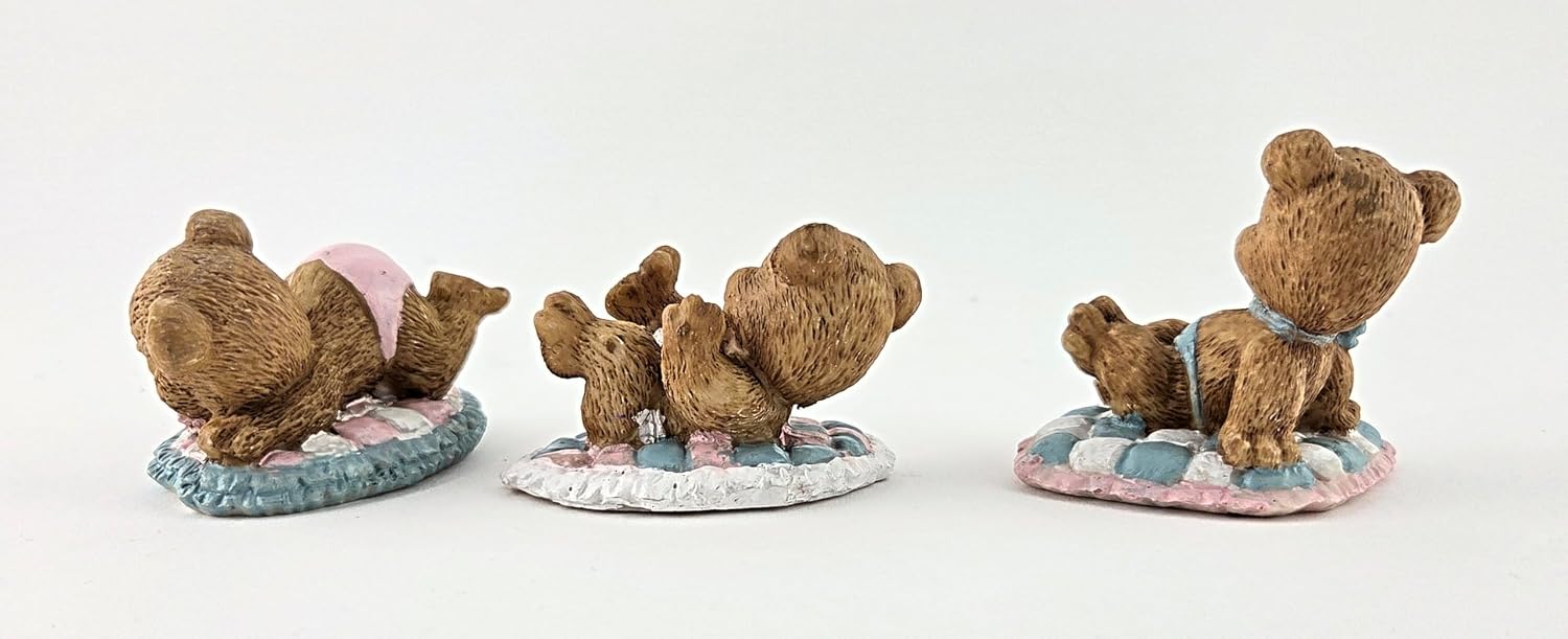 Party Favors Plus Pastel Blue Pink White Polyresin Bear Figurines 2 Inch Set of 3