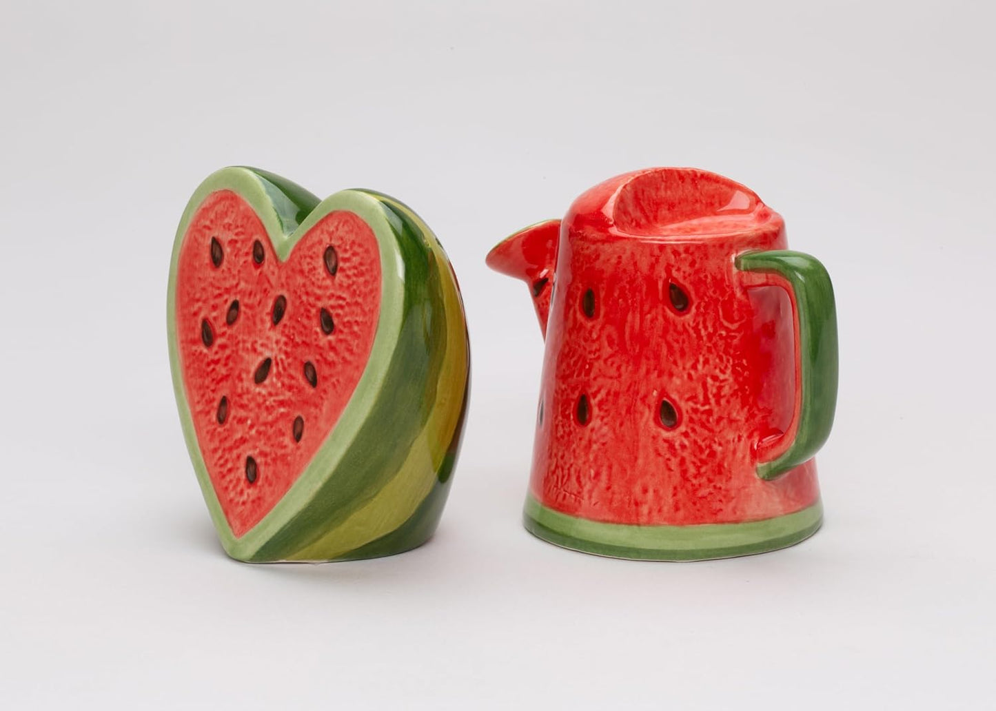 Cosmos Gifts Fine Ceramic Summer Love Red Heart Watermelon and Watermelon Watering Can Salt & Pepper Shakers Set 3-7/8" H