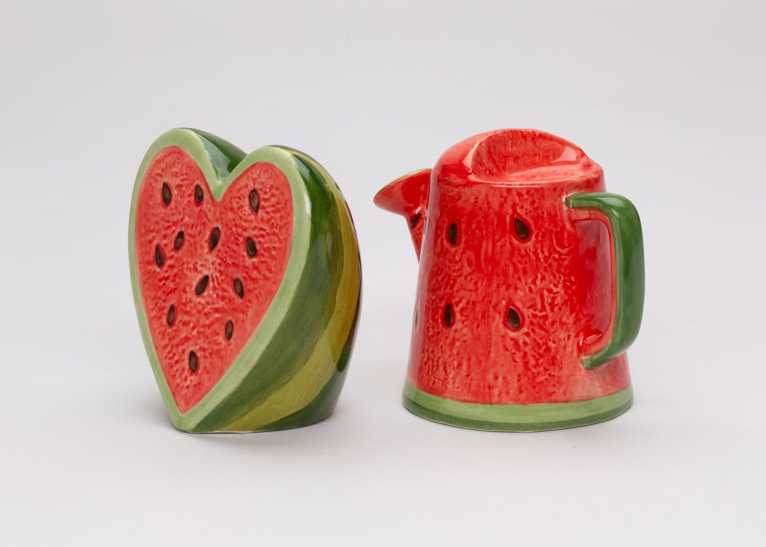 Cosmos Gifts Fine Ceramic Summer Love Red Heart Watermelon and Watermelon Watering Can Salt & Pepper Shakers Set 3-7/8" H