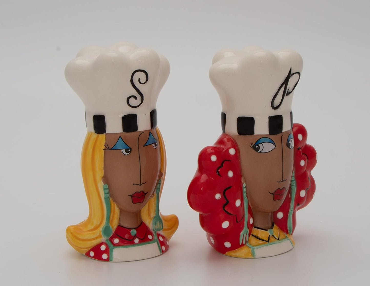 Cosmos Gifts Fine Ceramic Dollymamas African American Chef Lady Salt and Pepper Shakers Set 4-3/8" H Brown