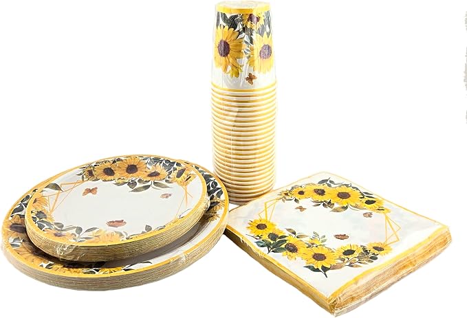 Party Favors Plus Sunflower Paper Plates Napkins Cups Set 100 Count