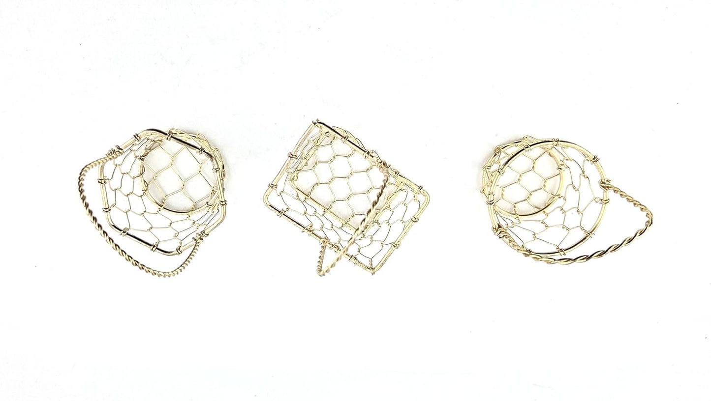 Party Favors Plus Gold Tone Miniature Wire Basket Hexagon Round Rectangular 3.25 Inch 3 Piece Set
