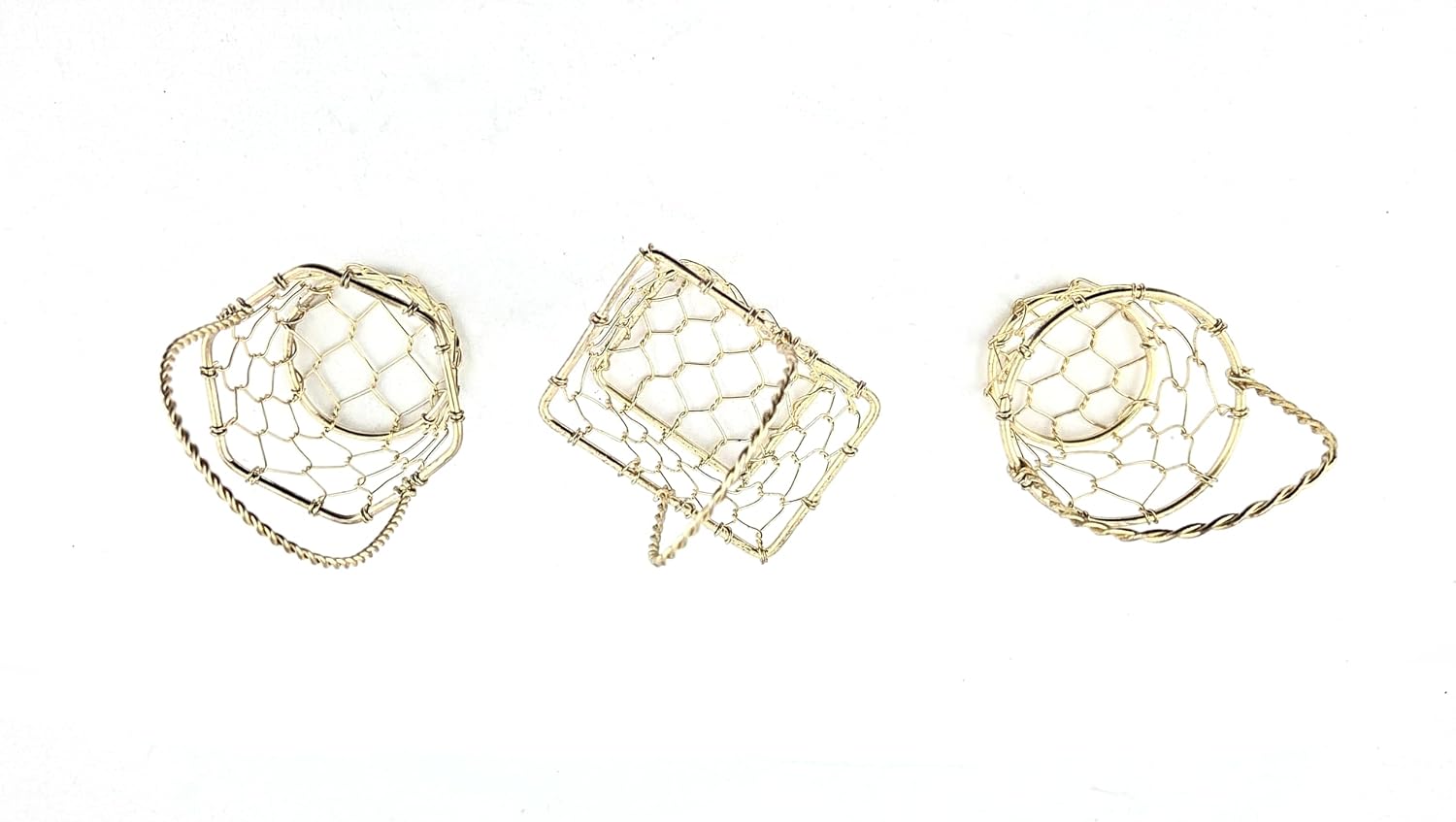 Party Favors Plus Gold Tone Miniature Wire Basket Hexagon Round Rectangular 3.25 Inch 3 Piece Set