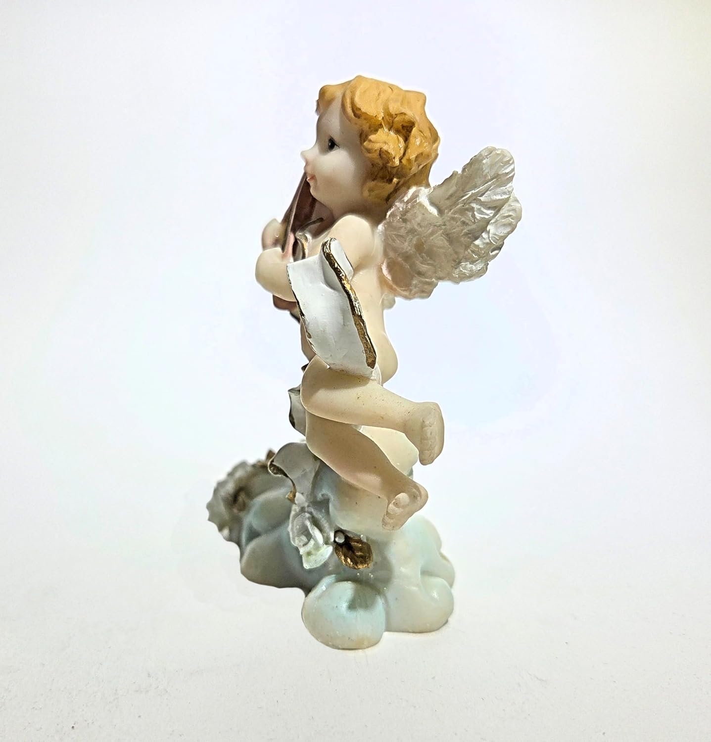 Party Favors Plus White Gold Polyresin Angel Figurine Candle Holder 4 Inch