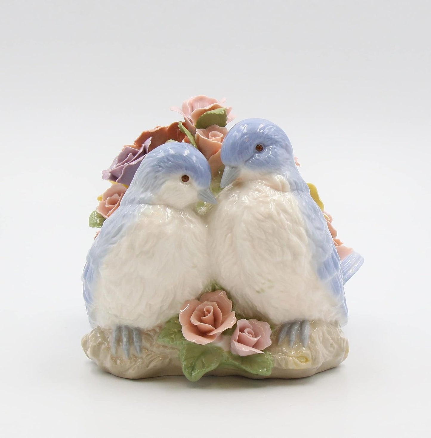 Cosmos Gifts Fine Porcelain Love Bluebirds with Pink Roses Figurine 6-1/2" H