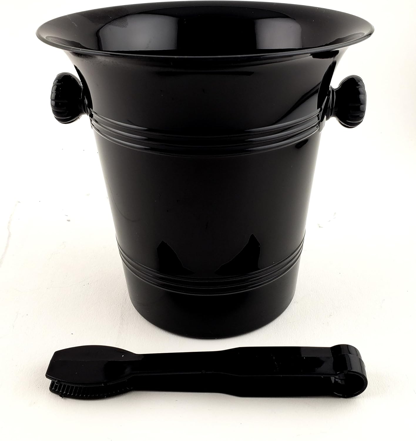 2 Disposable Black Plastic Base Ice Buckets with Tongs 6 x 6 Non Durable Plastic