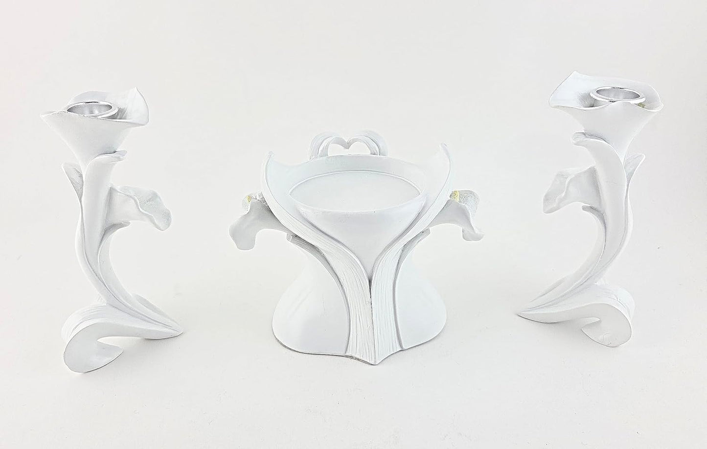 Party Favors Plus White Polyresin Lily Candle Holder Set of 3