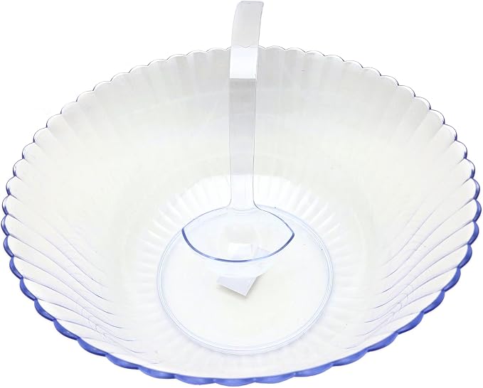 Party Favors Plus Clear Plastic Punch Bowl with Ladle 12 Quart Scalloped Edge