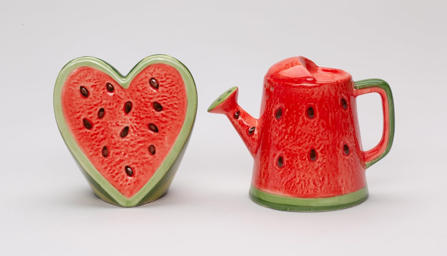 Cosmos Gifts Fine Ceramic Summer Love Red Heart Watermelon and Watermelon Watering Can Salt & Pepper Shakers Set 3-7/8" H