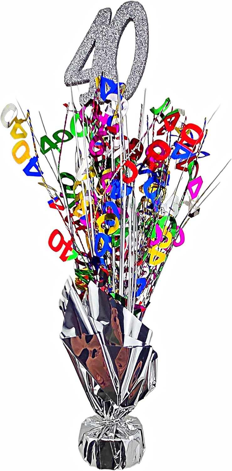 Multicolor 40th Birthday Balloon Weight Centerpieces, 2 Pieces