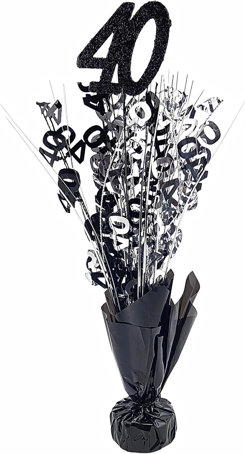 Black & Silver 40th Birthday Balloon Weight Centerpieces, 2 Pieces