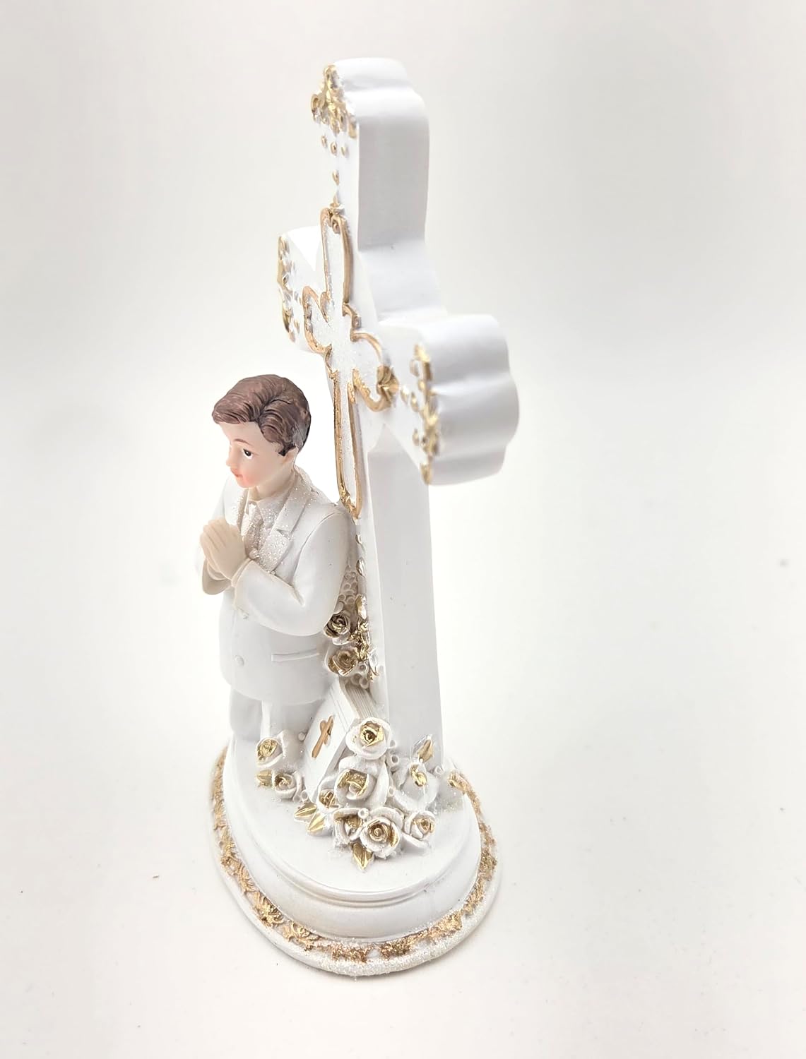 Party Favors Plus First Communion Boy Praying Polyresin Figurine Set White Gold 6.5 Inch
