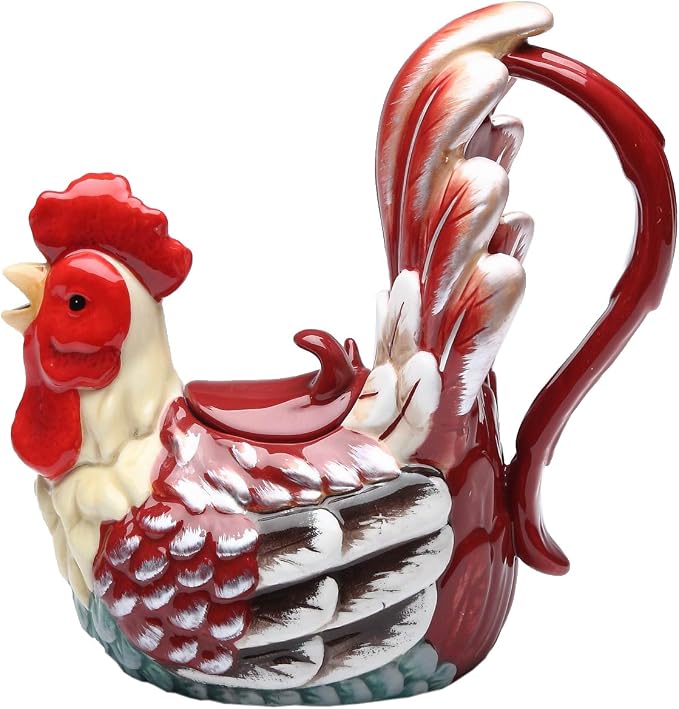 Appletree Design A Day in the Country Rooster Ceramic Teapot 7-1/2" H