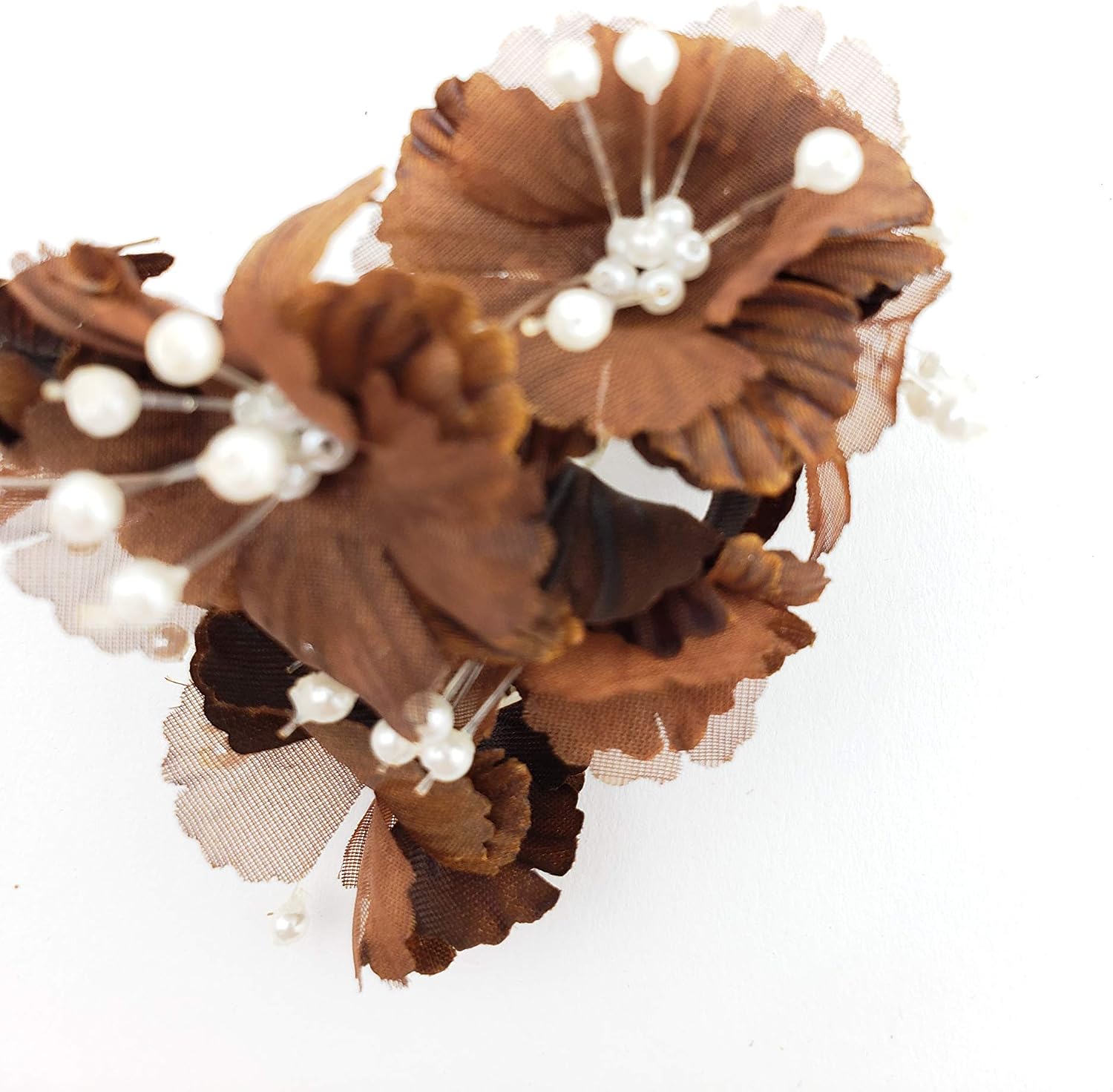 Party Favors Plus Silk Daisy Flower Favor Picks with Center Pearls Brown 36 Count