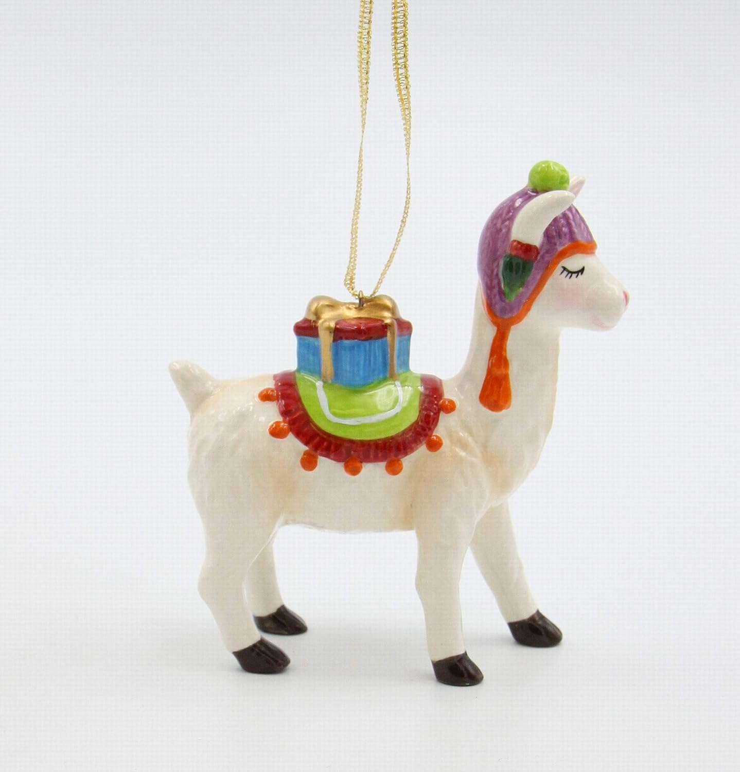 Cosmos Gifts Fine Ceramic Christmas Llama with Presents Ornament 4"