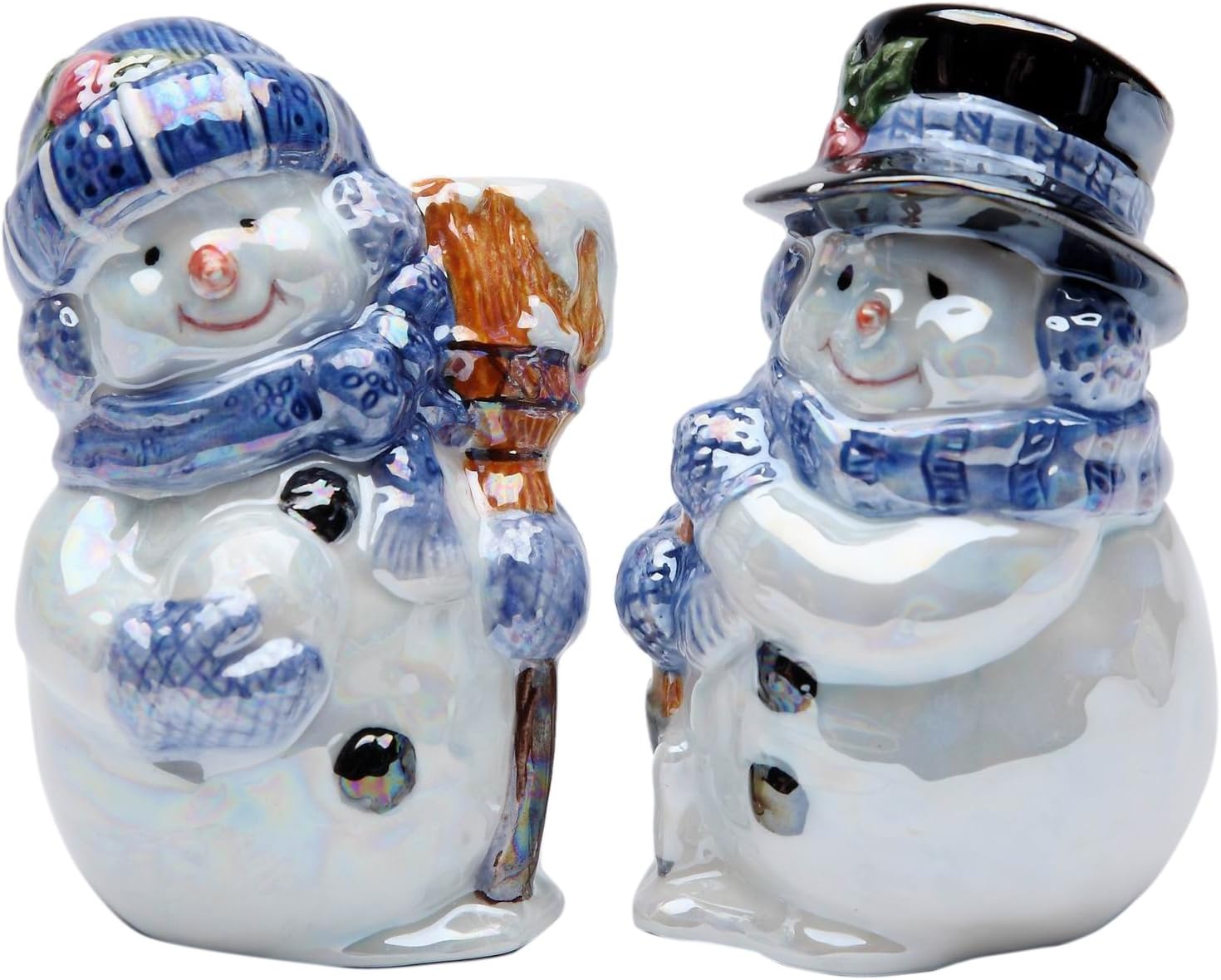 Cosmos Gifts Fine Ceramic Glossy Snowman Couple Salt and Pepper Shakers Set 3-1/2" H