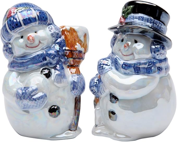 Cosmos Gifts Fine Ceramic Glossy Snowman Couple Salt and Pepper Shakers Set 3-1/2" H