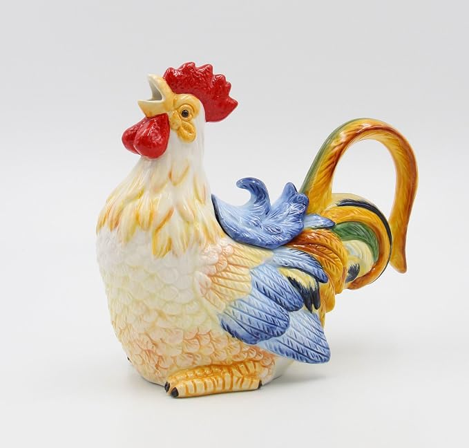 Cosmos Gifts Fine Ceramic Hand Painted Rooster Teapot 8-1/2" L