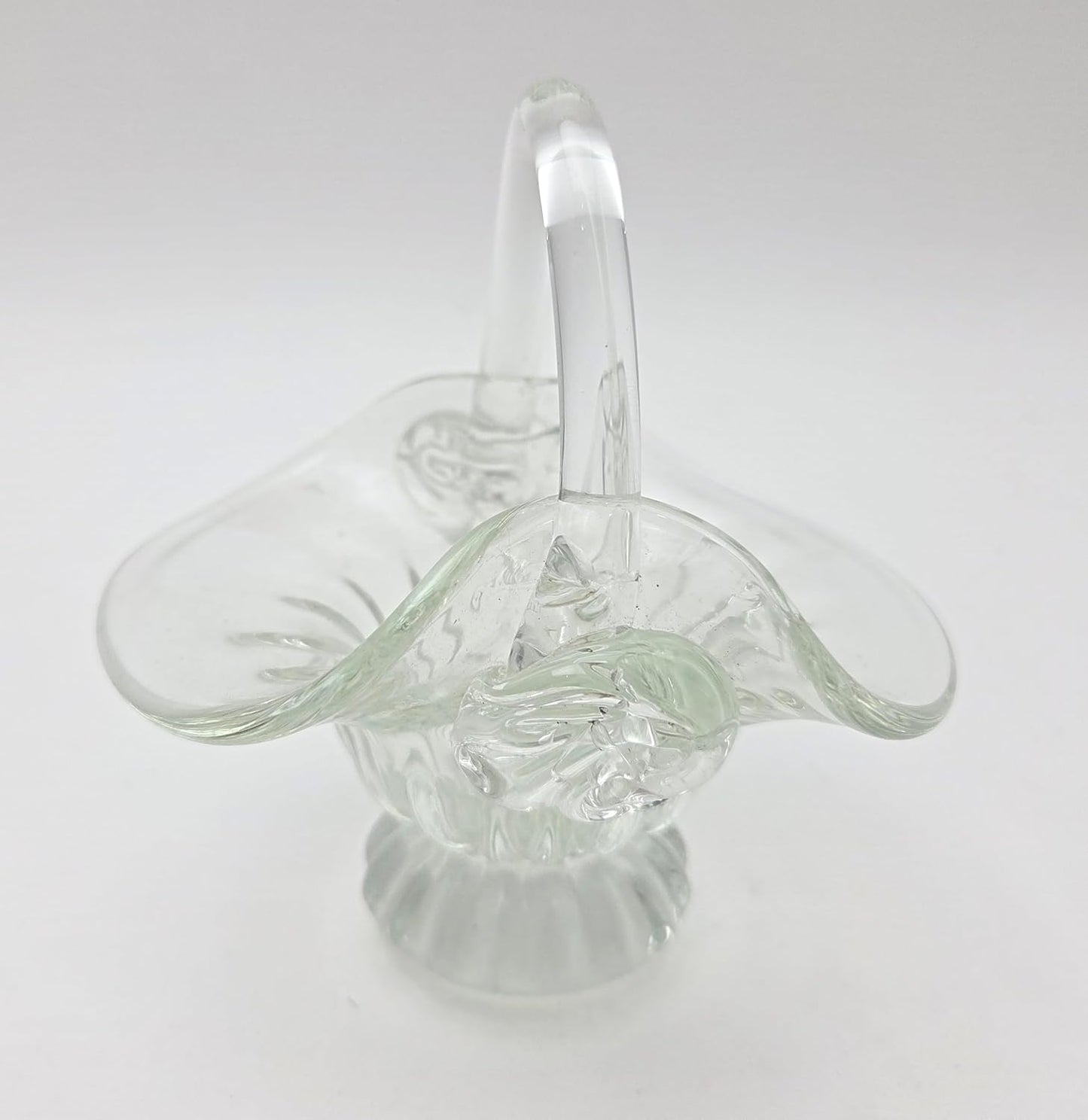 Party Favors Plus Clear Hand-Blown Art Glass Basket Trinket Holder 5.25 Inch
