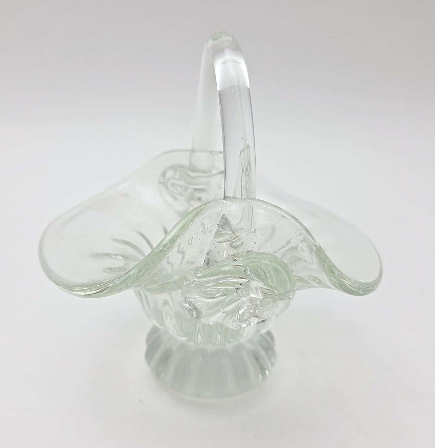 Party Favors Plus Clear Hand-Blown Art Glass Basket Trinket Holder 5.25 Inch