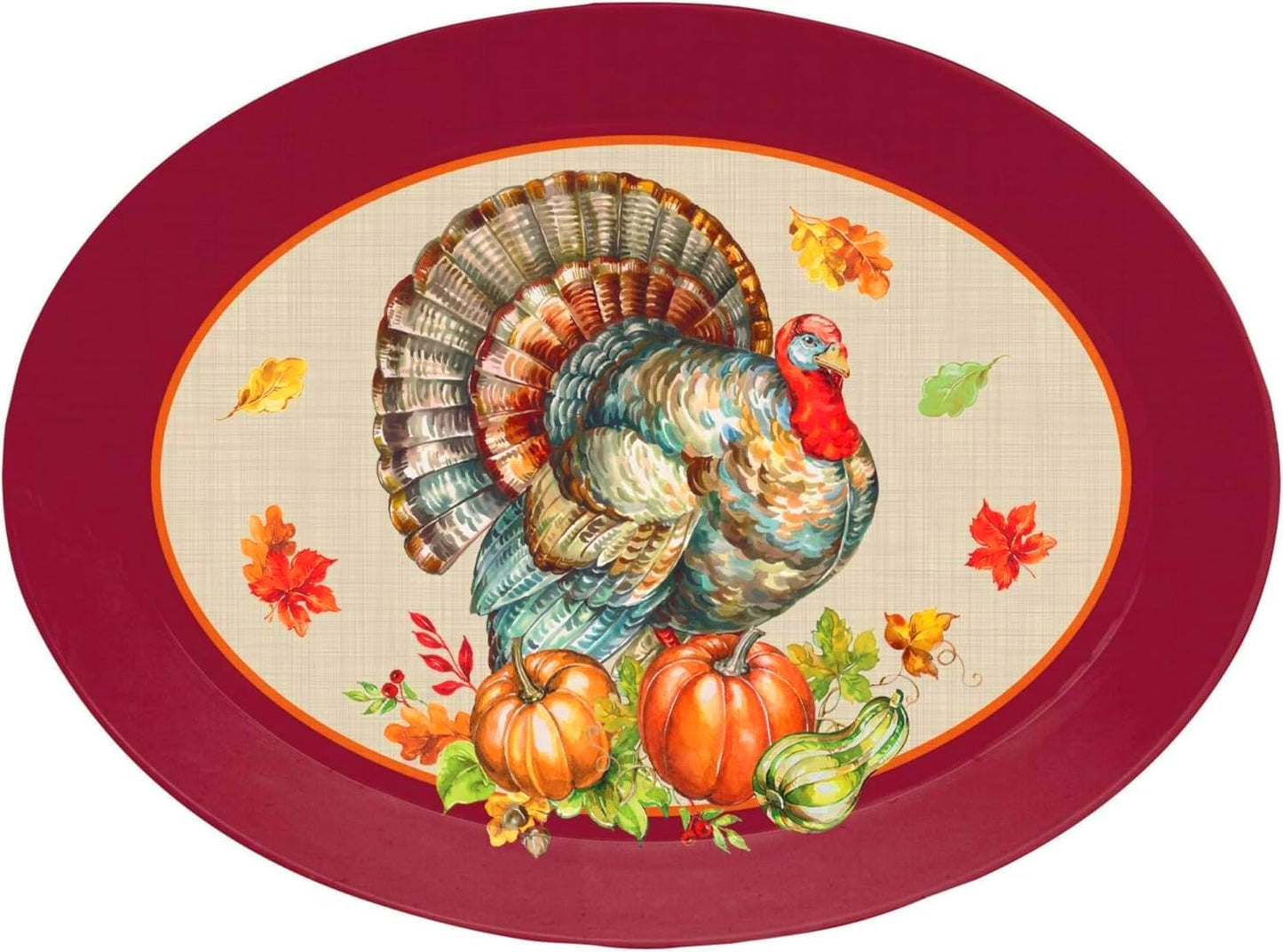 Party Favors Plus Harvest Collection Oval Serving Tray Turkey Pumpkin Burgundy 13 Inch Pack of 2