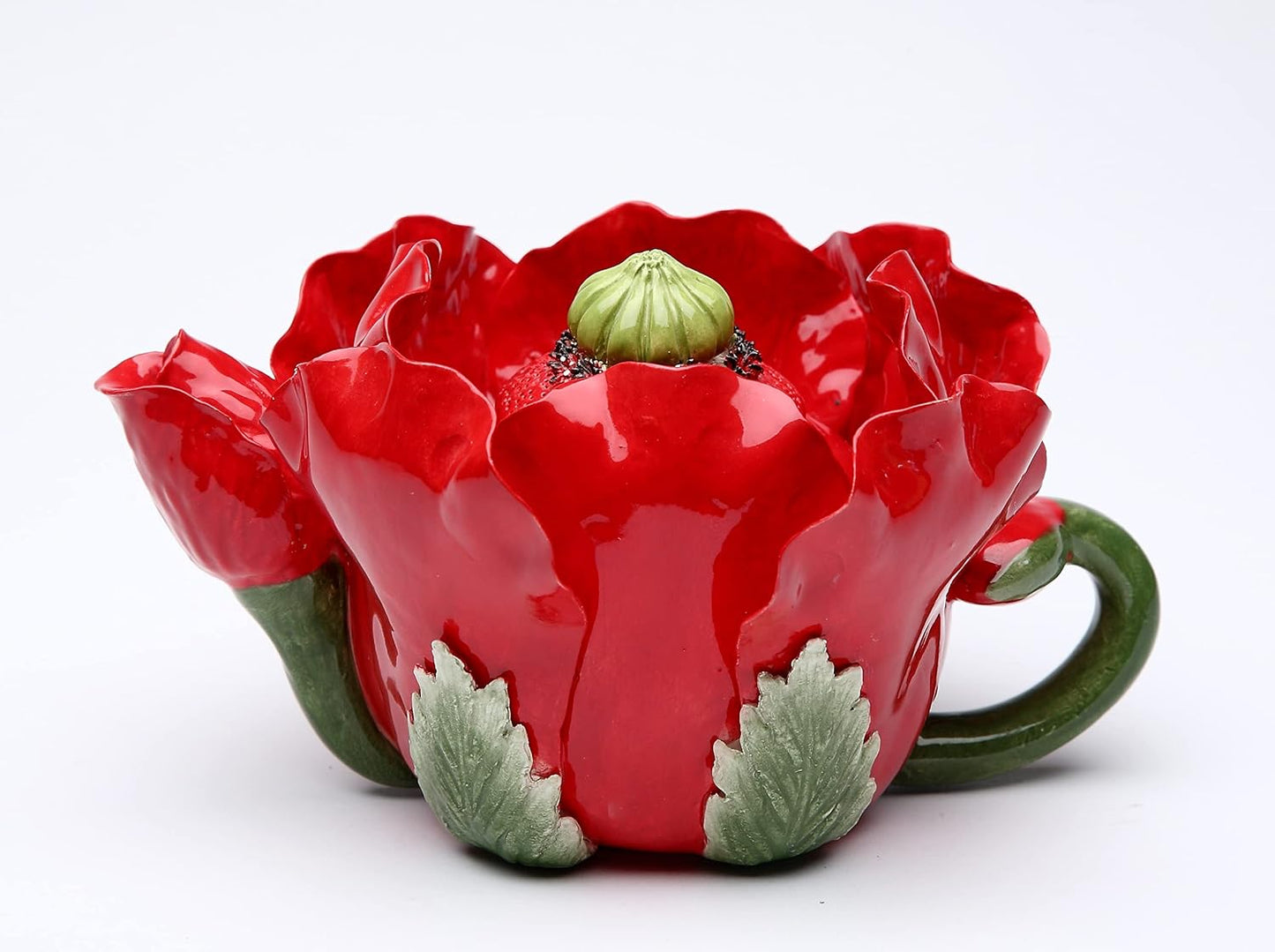 Cosmos Gifts Fine Ceramic Bright Painted Red and Green Poppy Flower Teapot Server 6-5/8" H SS-CG-20814