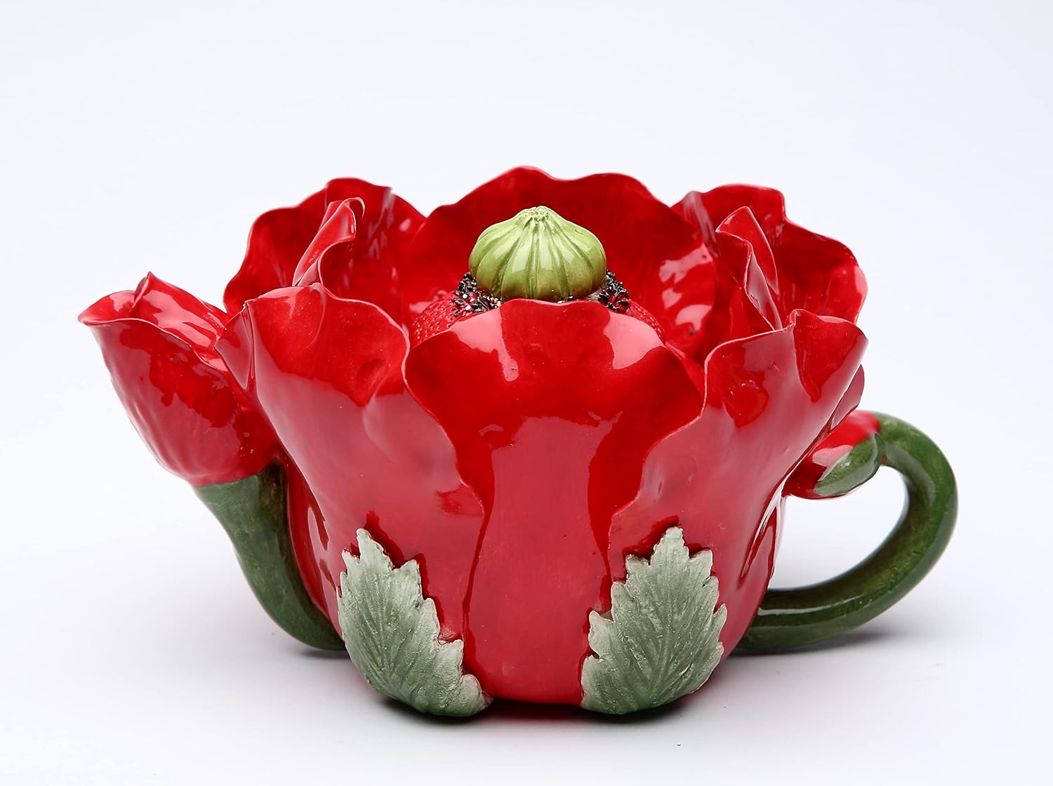 Cosmos Gifts Fine Ceramic Bright Painted Red and Green Poppy Flower Teapot Server 6-5/8" H SS-CG-20814