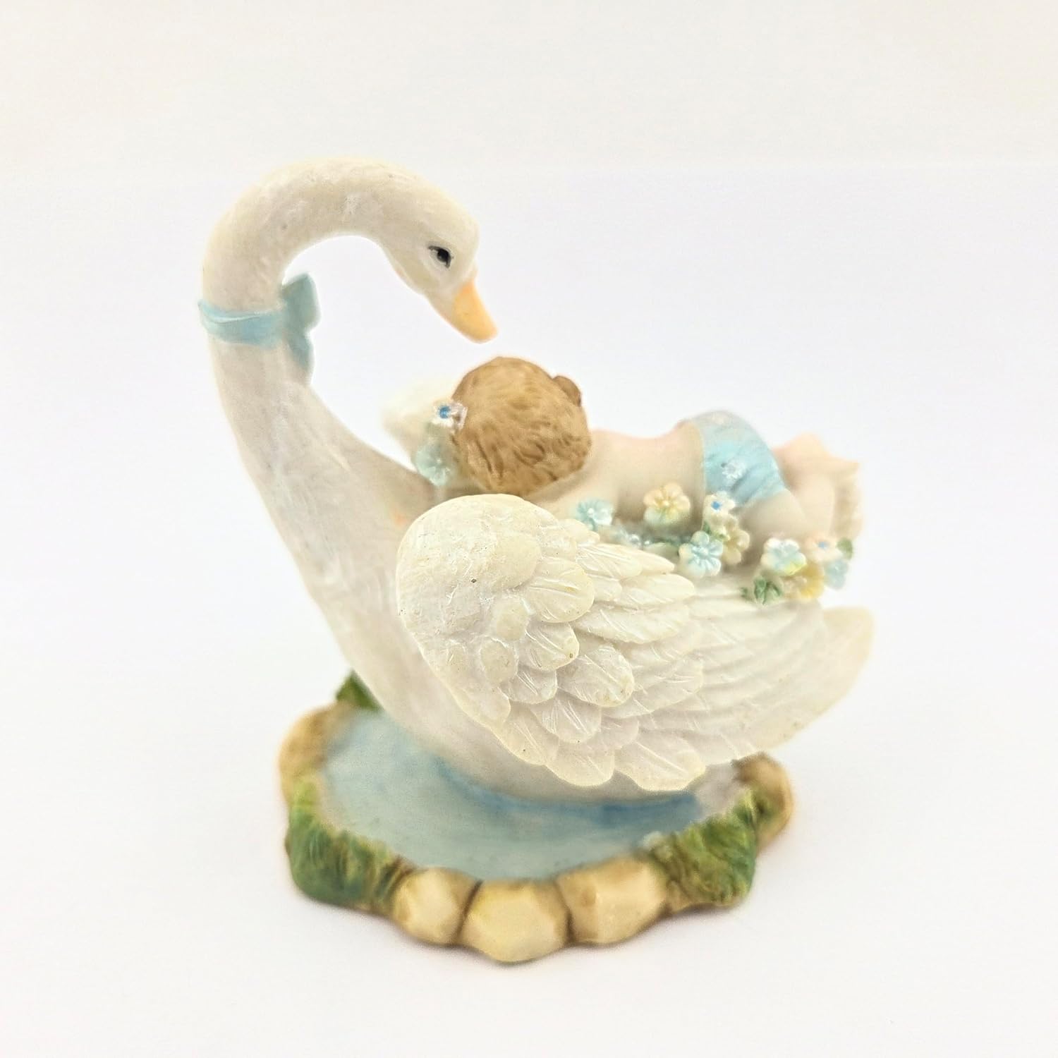 Party Favors Plus White Blue Polyresin Swan Figurine 3.5 Inch