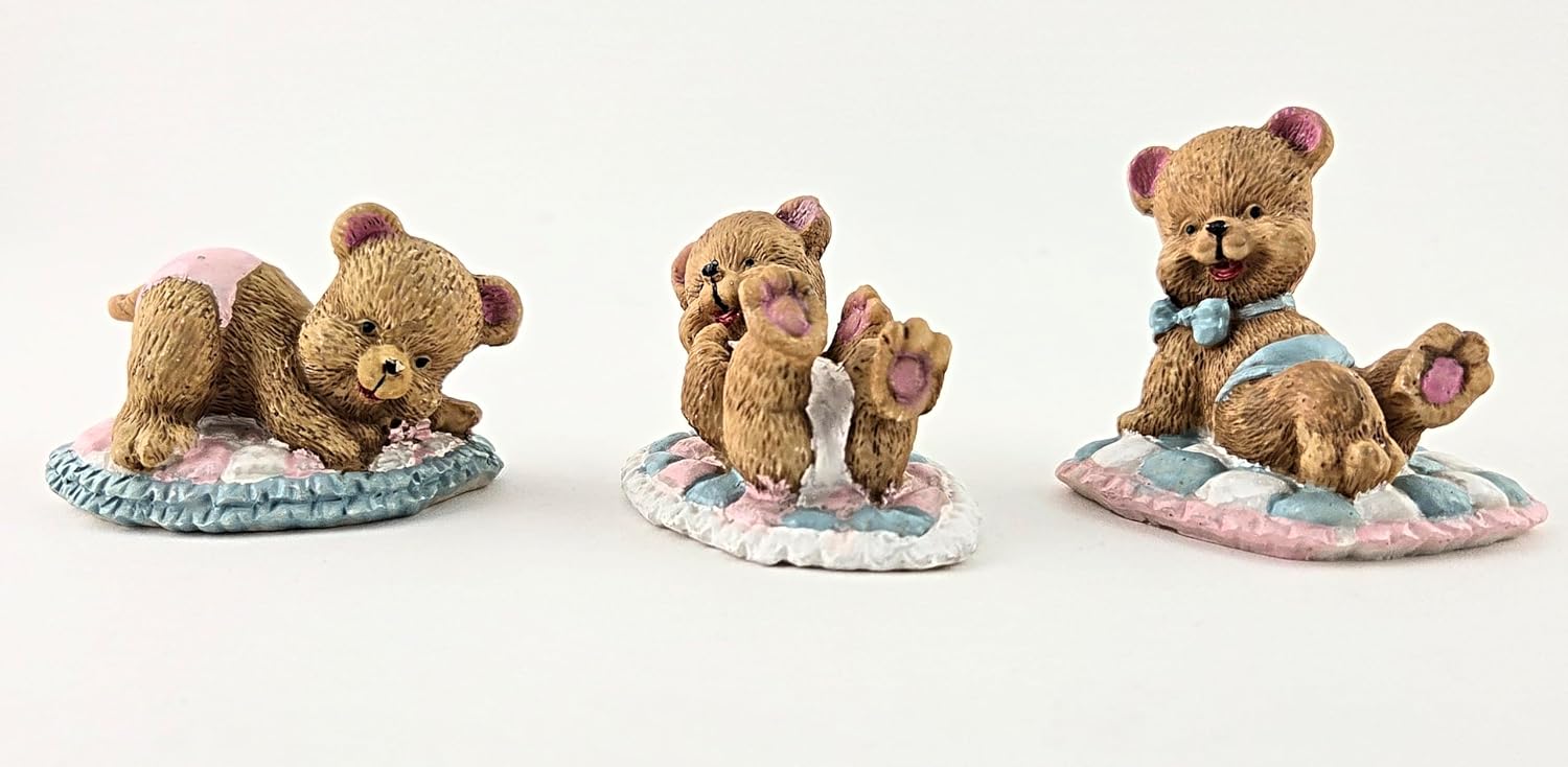 Party Favors Plus Pastel Blue Pink White Polyresin Bear Figurines 2 Inch Set of 3