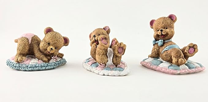 Party Favors Plus Pastel Blue Pink White Polyresin Bear Figurines 2 Inch Set of 3