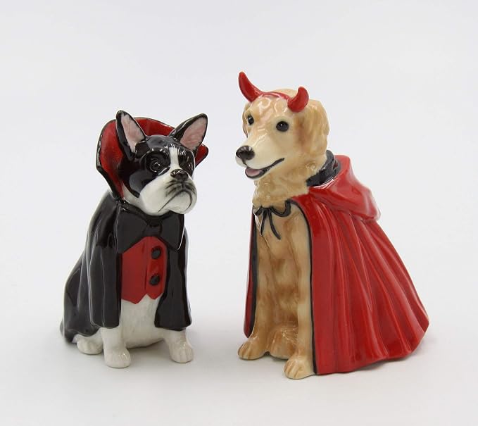 Cosmos Gifts Fine Porcelain Halloween Vampire Dracula Dog Salt and Pepper Shakers Set 3-3/8" H