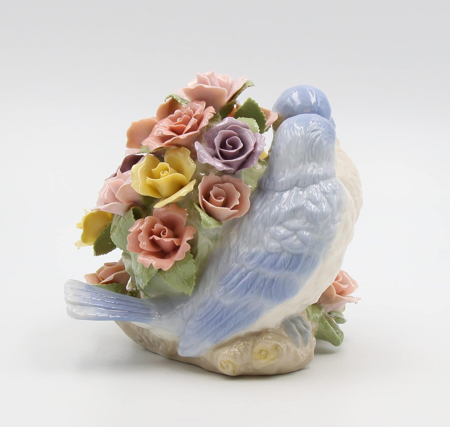 Cosmos Gifts Fine Porcelain Love Bluebirds with Pink Roses Figurine 6-1/2" H