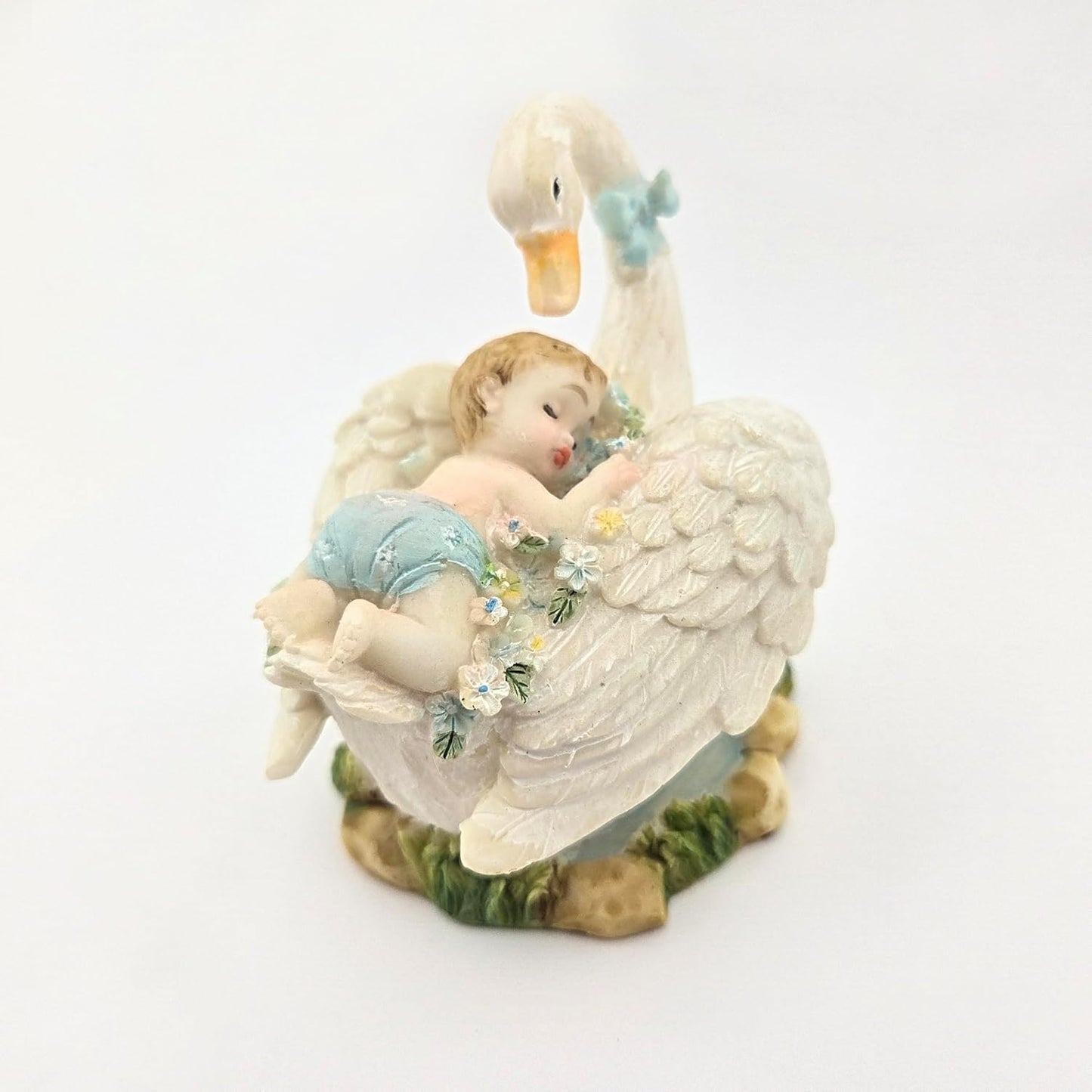 Party Favors Plus White Blue Polyresin Swan Figurine 3.5 Inch