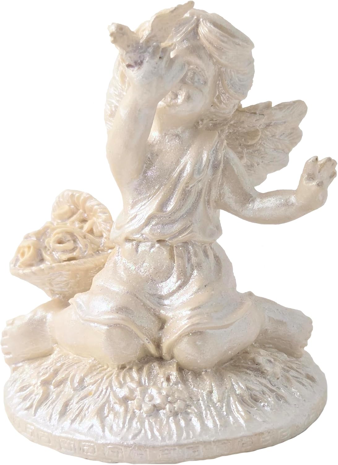 Party Favors Plus Off White Polyresin Angel Holding Dove Figurine 3.5 Inch