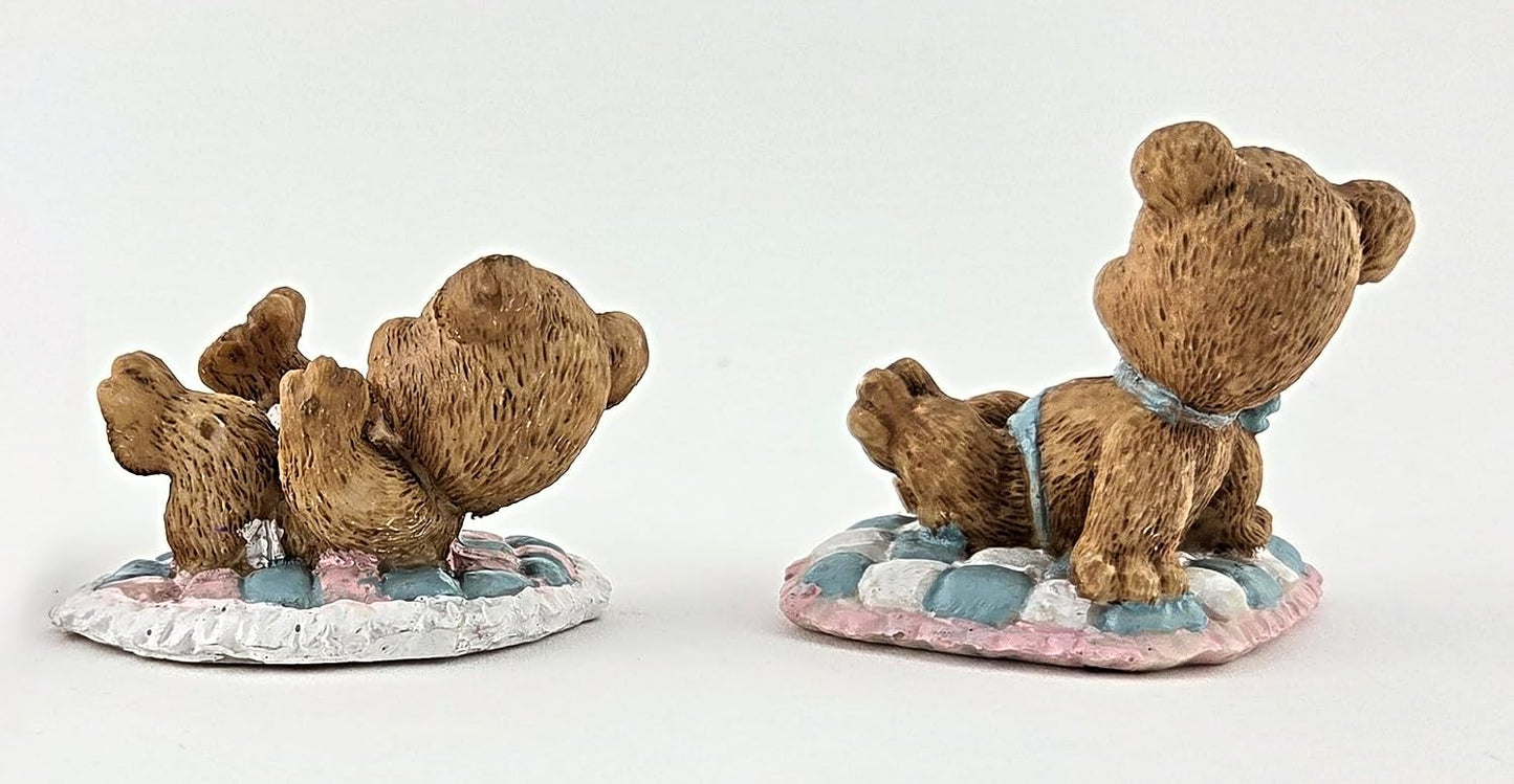 Party Favors Plus Blue White Polyresin Teddy Bear Figurine 2 Inch Set of 2