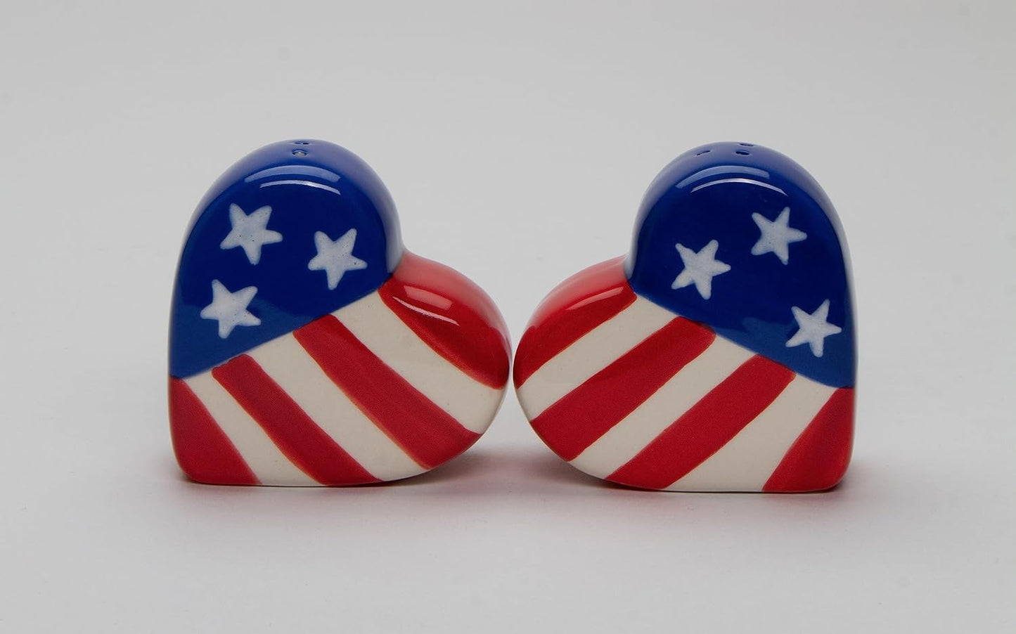 Cosmos Gifts Fine Ceramic Patriotic Heart Shape American Flag Salt and Pepper Shakers 2-1/2" H