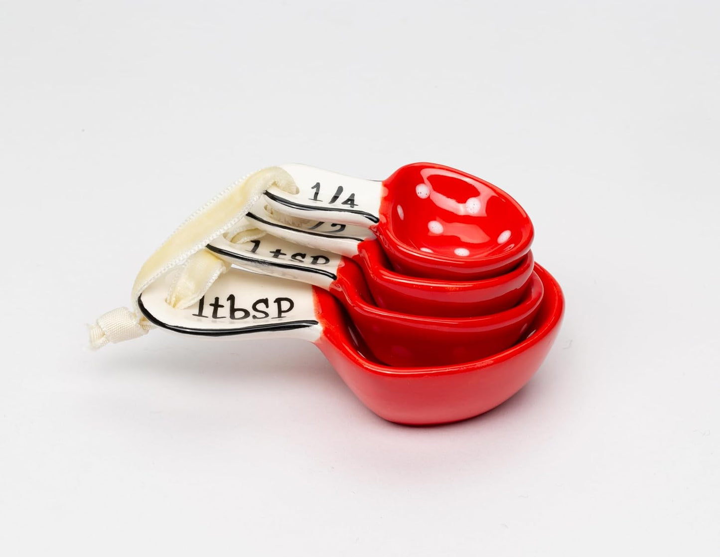Cosmos Gifts Fine Ceramic Mushroom Measuring Spoons 4-Piece Set 1-Pack Red