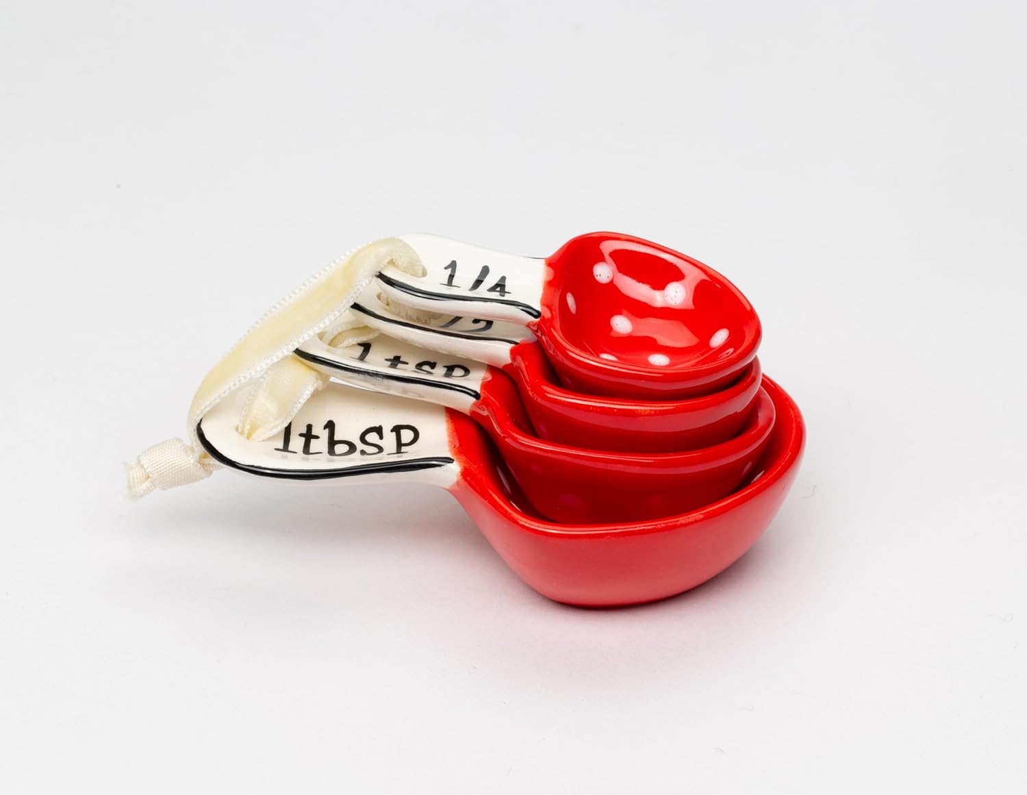 Cosmos Gifts Fine Ceramic Mushroom Measuring Spoons 4-Piece Set 1-Pack Red