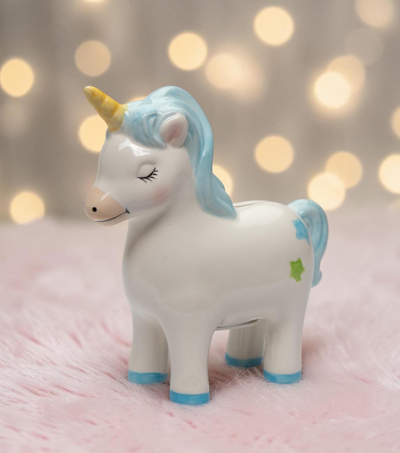 Cosmos Gifts Fine Ceramic Blue Unicorn Piggy Bank 5-1/4" H