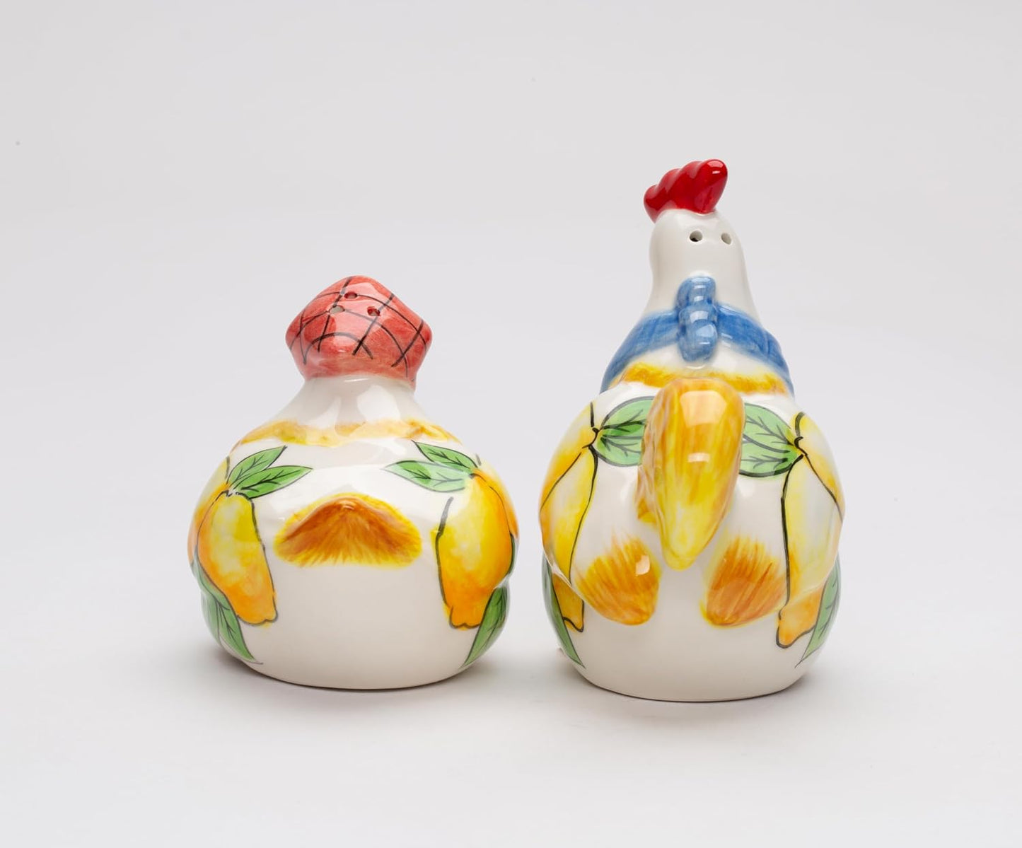 Cosmos Gifts Fine Ceramic Tuscany Country Summer Lemon Rooster & Hen Salt & Pepper Shakers Set 3-3/4" H