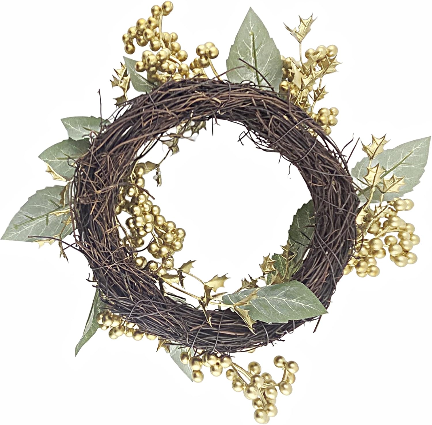 Christmas Gold Berry Wreath on Twig Base, 30.5 cm