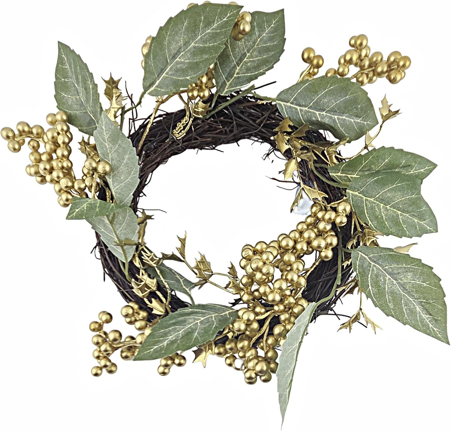 Christmas Gold Berry Wreath on Twig Base, 30.5 cm