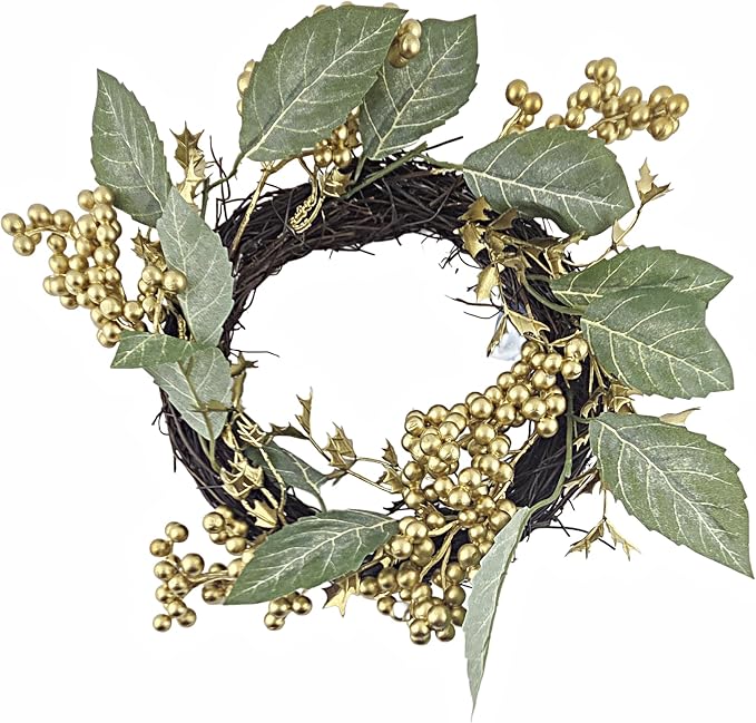 Christmas Gold Berry Wreath on Twig Base, 30.5 cm